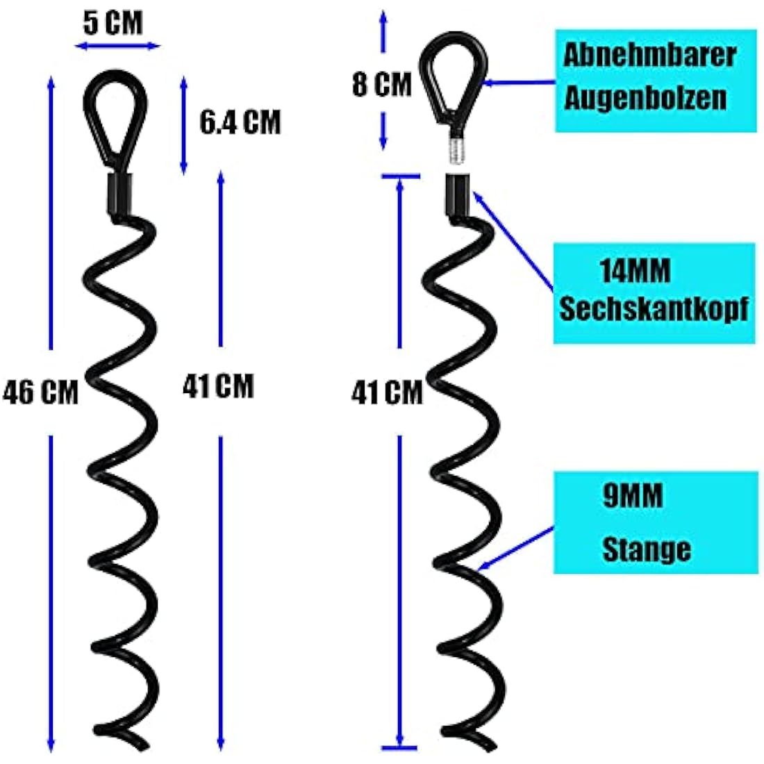 Jayzod 18 Inch Spiral Earth Ground Heavy Duty Shed Anchor Kit Ideal as Dog tie Out Stake Securing Animals, Tents, Canopies, Sheds, Car Ports, Swing Sets,4Pack,Adapter was not Included