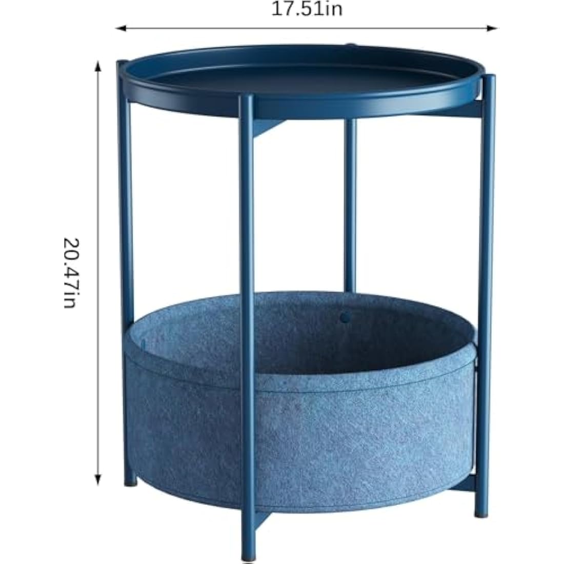 Huhote Side Table, Round End Table with Fabric Basket, Small Bedside Table, Nightstand Sofa Table for Living Room, Bedroom, Bathroom, Balcony, Modern Style (Blue)