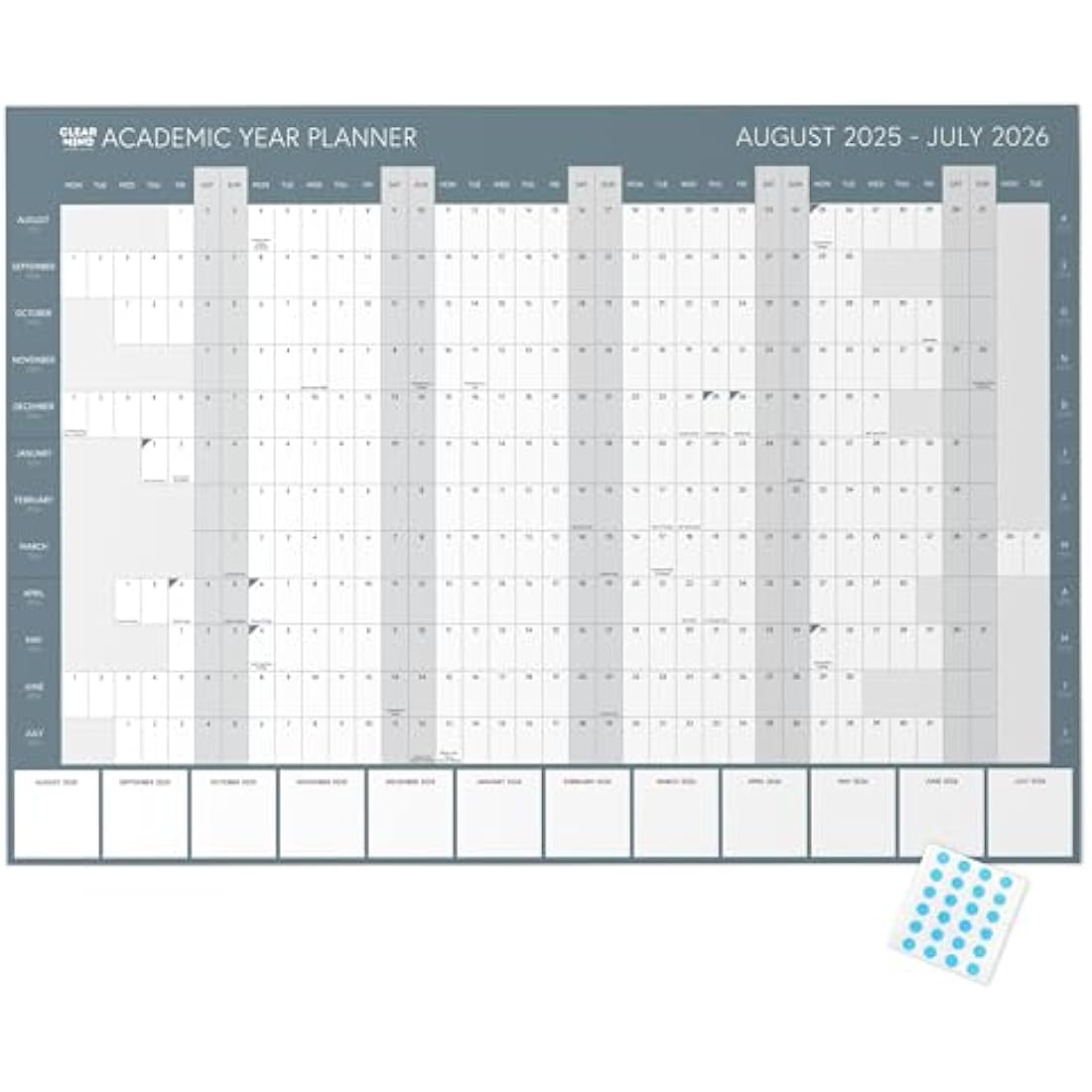 Academic Wall Planner 2025-2026 by Clear Mind Concepts® - A1 Wall Planner Folded (59.4 x 84.1cm) for Students, Teachers, and Professionals with Monthly Planning