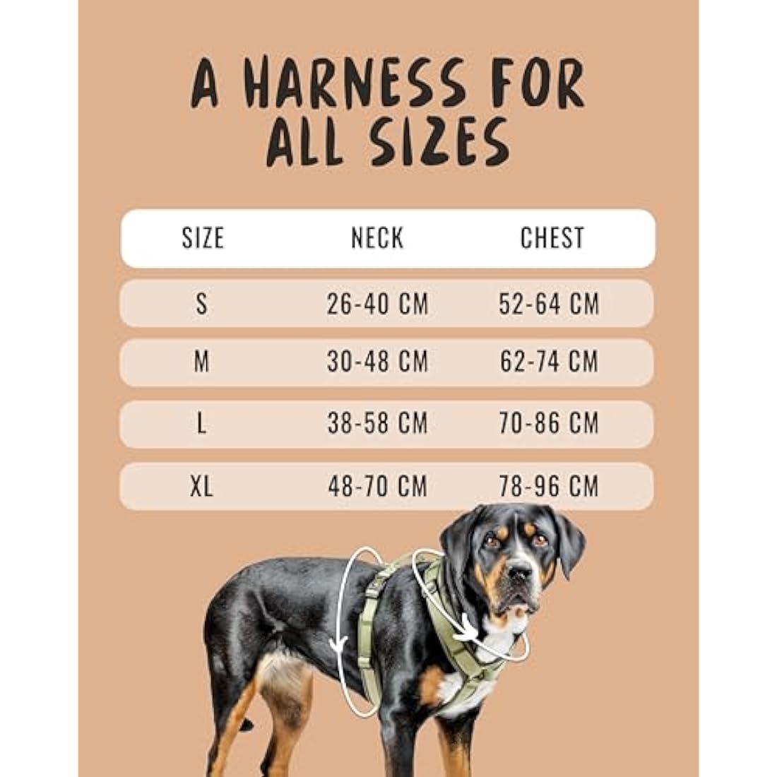 Rudelkönig dog harness Bella - Chest Harness with Handle - Adjustable no pull harness for dogs in Various Sizes - Escape proof dog harness for very large dogs