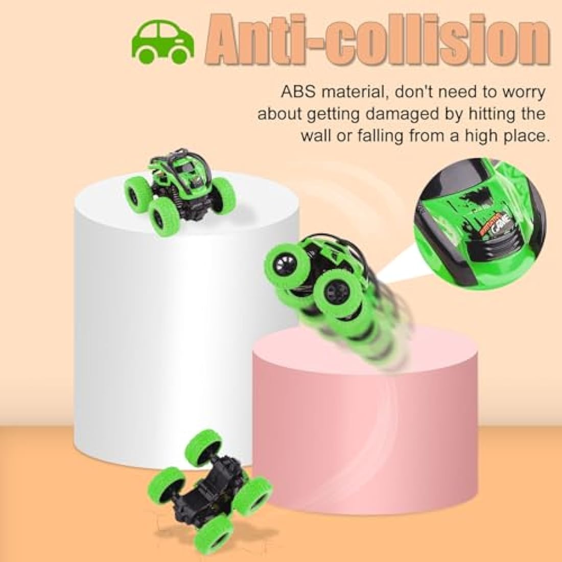 2 Pack Toy Cars For Toddlers 2+， 360 Degree Rotation Push And Go Vehicle, Kids Pull Back Cars Racing Game Toys Gift For 3 4 5 6 Toddler (Blue+Green)