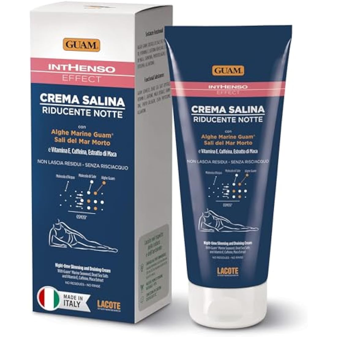 GUAM Seaweed Anti Cellulite Cream for Women with Vitamin E Caffeine and Maca Extract - 200ml Intensive Saline Reducing Night Treatment - Skin Tightening Cream Body Slimming, Firming & Draining Action