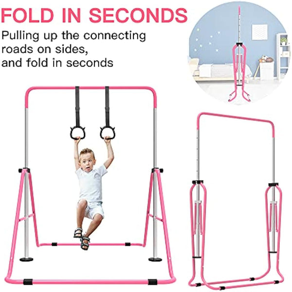 EVERYMILE Gymnastics Bars, Junior Training Kip Bar Gymnastics Equipment for Home,Adjustable Height Folding Horizontal Bar with Gymnastic Rings for Kid