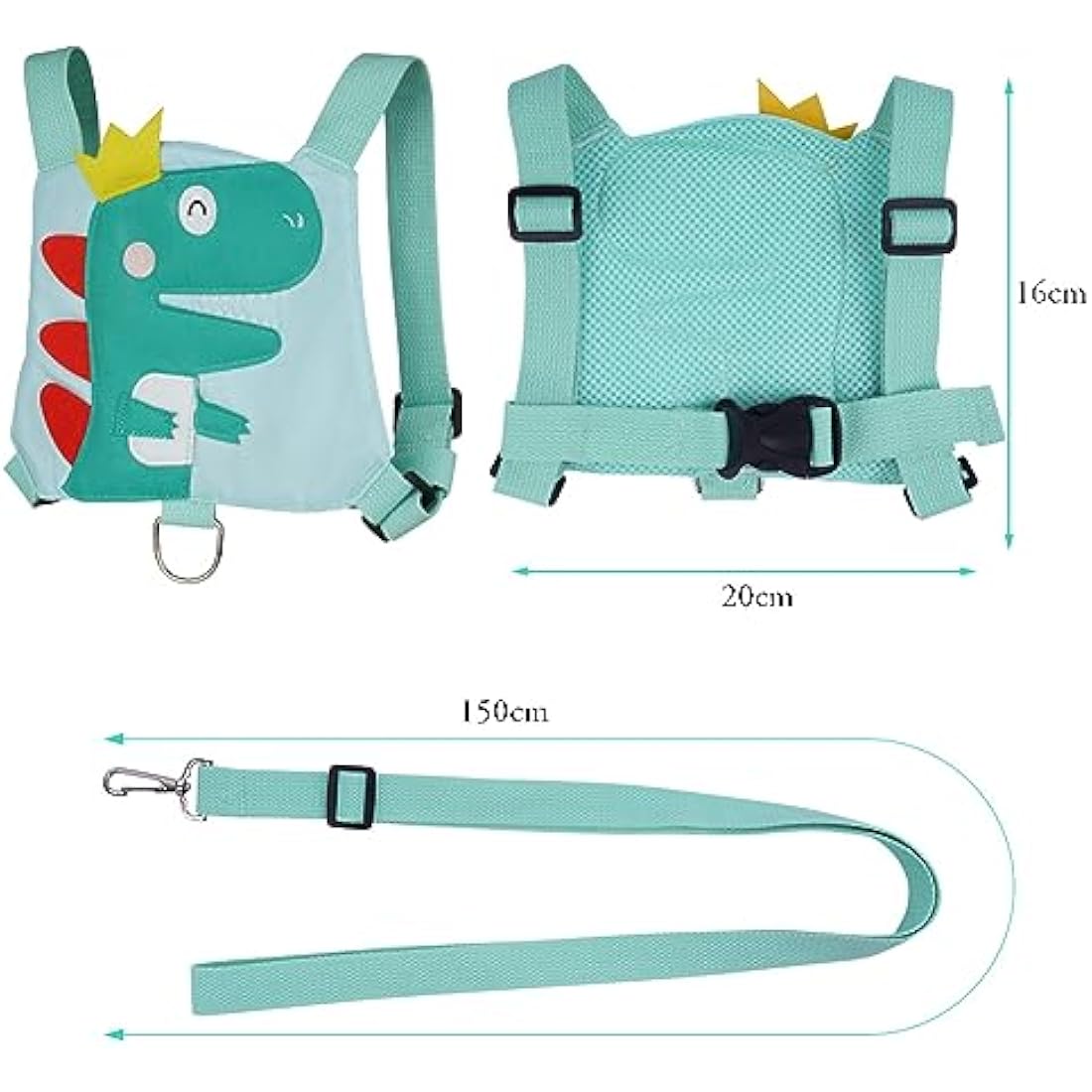 AOMIG Baby Reins, Baby Walking Reins and Toddler Safety Harness, Dinosaur Baby Reins Safety Leash for Toddlers Boys and Girls (Green)
