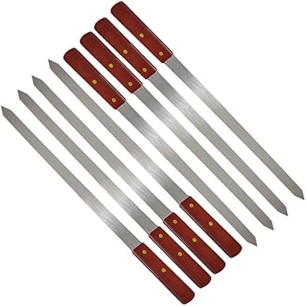 8Pcs Stainless Steel Flat Kebab Skewers, 24 inch Turkish Adana Skewers for BBQ Grill Accessories