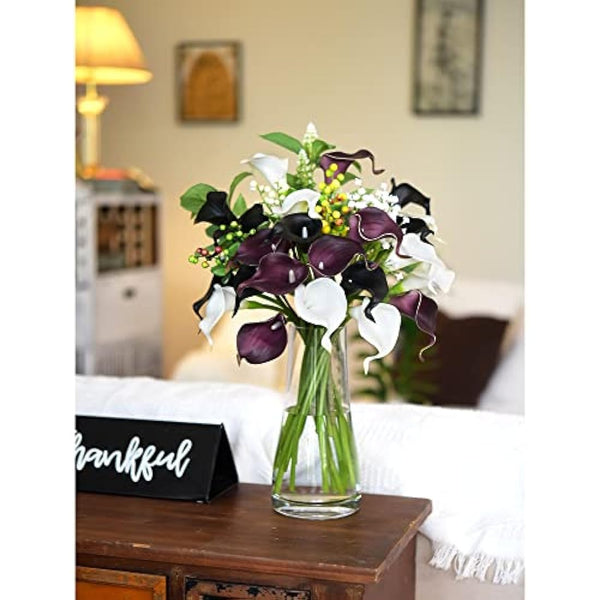 FiveSeasonStuff 10 Stems of Real Touch Calla Lilies Artificial Flower Bouquet, Perfect for Wedding, Bridal, Party, Home Office Décor DIY (Totally Dark Magenta)