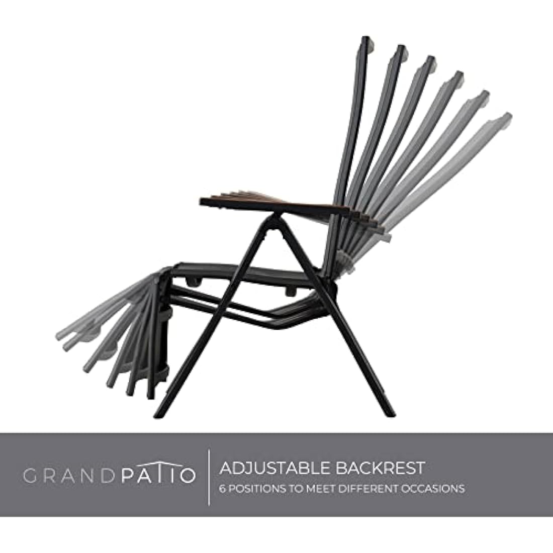 Grand patio Foldable Sun Lounger, Reclining Garden Chair, Aluminium Camping Chairs, Adjustable 6 Position High Backrest, Deck Chair for Garten, Outdoor, Poolside (Black)