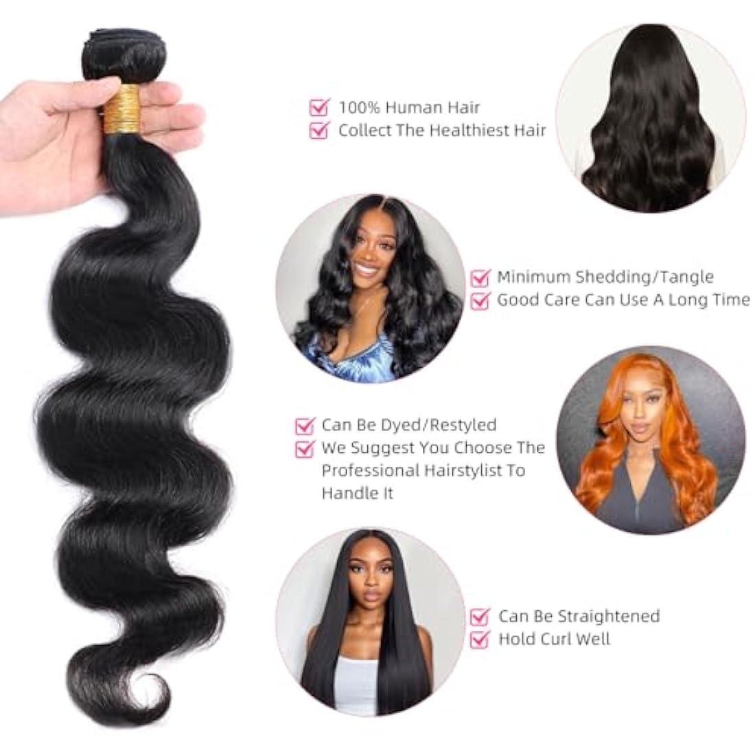 Body Wave Bundles Human Hair Bundles 12A Grade 100% Unprocessed Brazilian Virgin Hair Bundles Body Weave Wavy Bundles Deals Quick Weave Hair Extension (20 22 24)