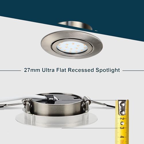 HiBay 8X Downlights for Ceiling 5w, 230V Ultra Slim Recessed Spot Lights Warm White, Hole Size 72-80 mm, 40° Tilt Chrome Round Led Recessed Ceiling Lights for Kitchen, Living Room, Bedroom Indoor