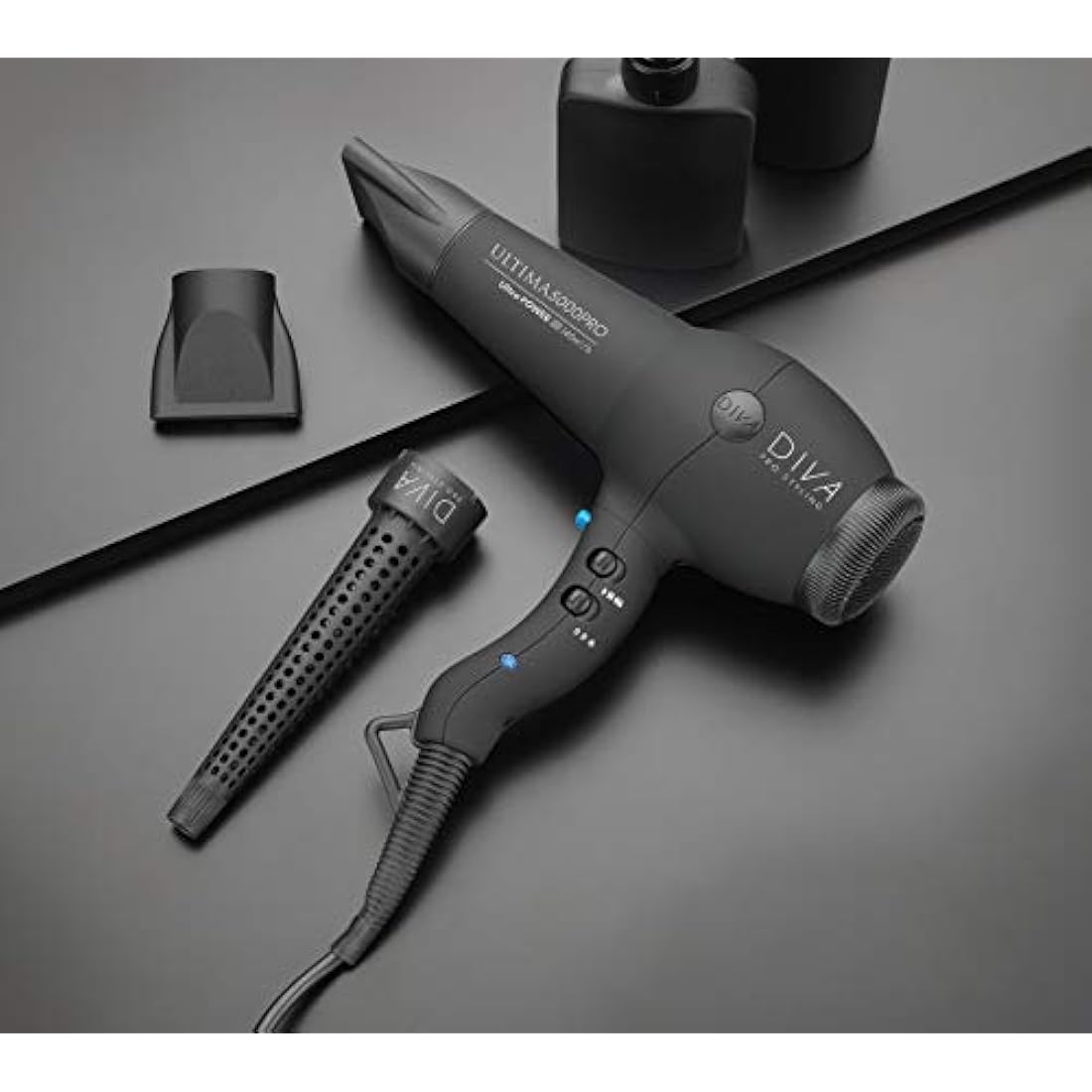 Diva Pro Styling Ultima 5000 Pro Dryer, 2200W Professional Hairdryer with Ionic Conditioning, Black