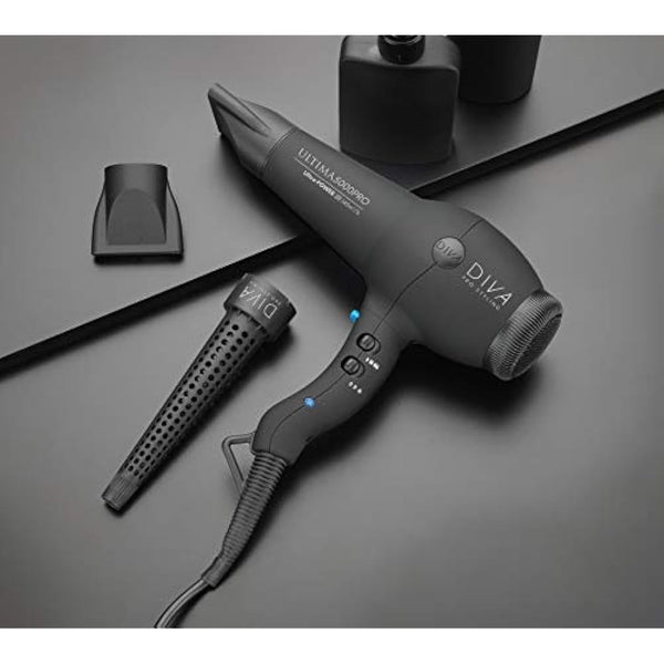 Diva Pro Styling Ultima 5000 Pro Dryer, 2200W Professional Hairdryer with Ionic Conditioning, Black