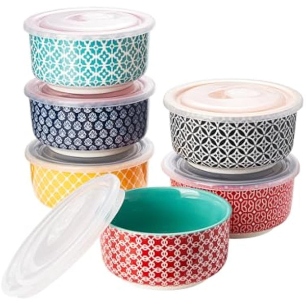 DOWAN Ramekins with Lids, 8 OZ Porcelain Ramekin Dishes for Creme Brulee Soufflé, Egg Mould, Muffin Cases, Mini Dip Bowl, Baking Bowl for Oven & Air Fryer, Vibrant Joy-Pack of 6