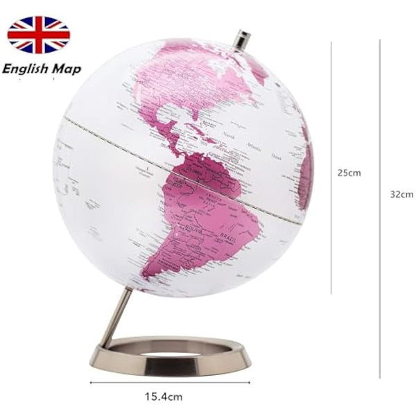 EXERZ 25cm World Globe - Stainless Steel Ring Standing, Metallic Pink Earth Globe, Perfect for Gifting (Pink)