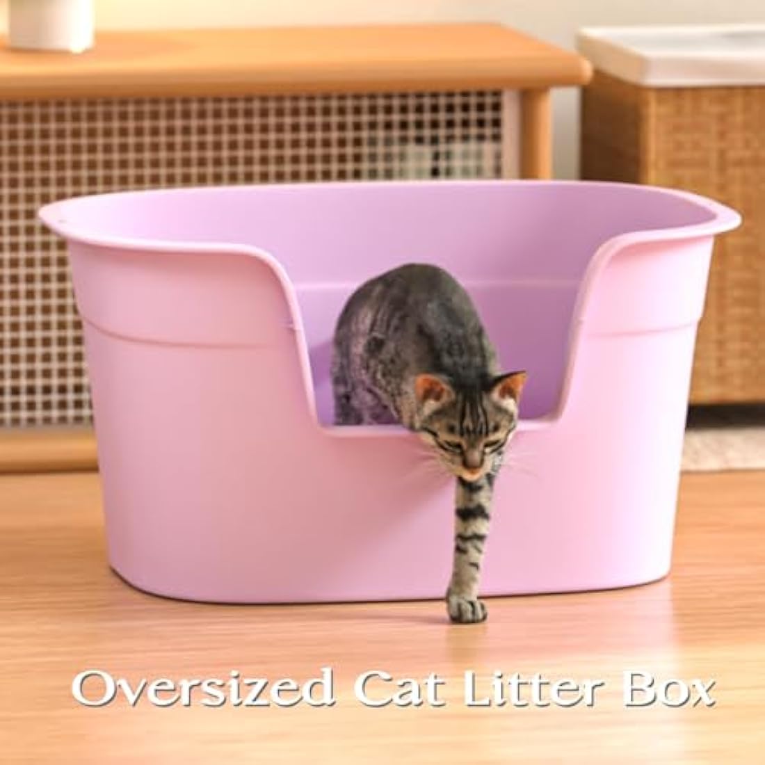 Extra Large Cat Litter Tray XL - Deep Cat Litter Box Easy Cleaning, Lowered Entry, High-Sided Litter Tray Anti-Spillage with No Mess, 63cm L x 45cm W x 33cm H, Purple