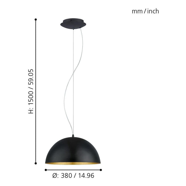 Eglo Gaetano 1 Pendant lamp, 1-Light Pendant lamp, Steel Hanging lamp, Colour: Black, Gold, Socket: E27, : 38 cm