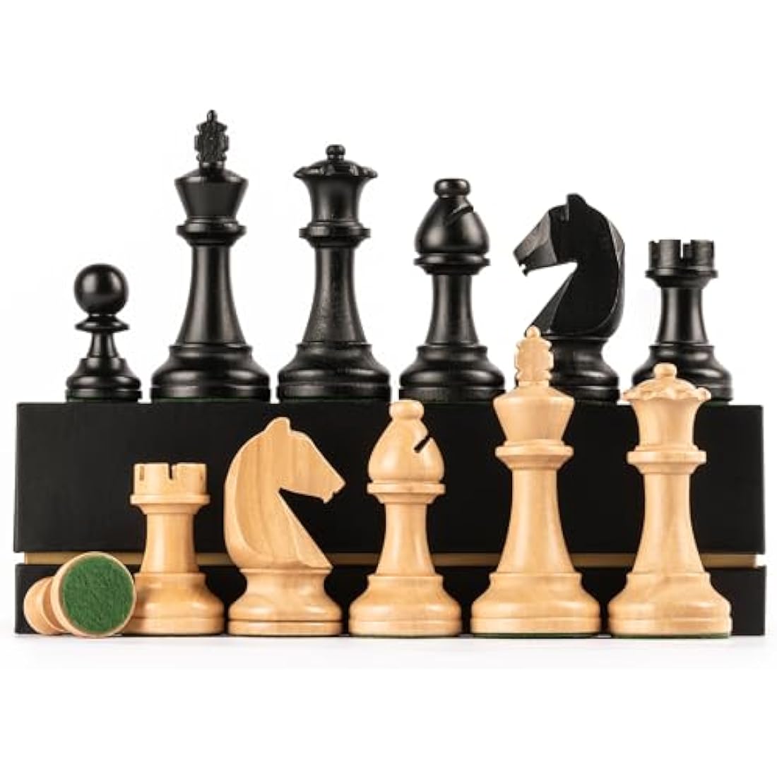A&A Premium Triple Weighted Staunton Wooden Chess Pieces w/ 2 Extra Queen - King Height 3.75"/9.5cm / 2 Storage Bags