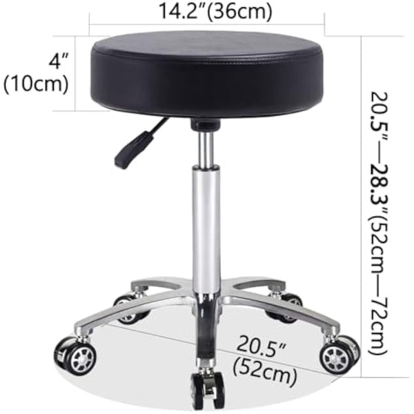 Antlu Massage Stool Chair on Wheels for Beauty Kitchen Salon Home Office, Adjustable High Rolling Swivel Stool (Black)