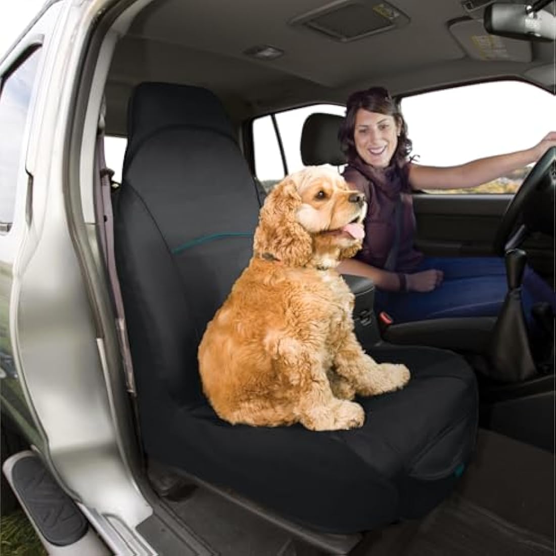 Kurgo Co-Pilot Bucket Seat Cover for Dogs, Dog Front Seat Cover, Pet Seat Protector, Car Seat Cover for Pets, Full Coverage, Black