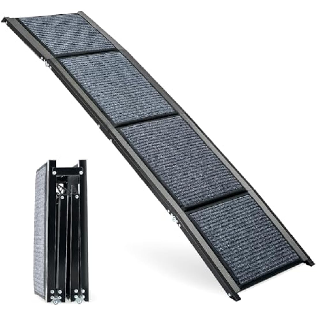 CO-Z Dog Ramp for Car, 160 cm Folding Pet Ramp for Large Dogs up to 90 kg with Non-Slip Rug Surface, Portable Dog Pet Stairs for Car SUV Truck Bed Sofa, Indoor and Outdoor Use