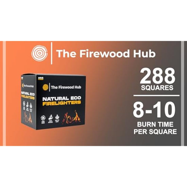 Fire Lighters - 288 Pack Natural Firelighters Made from Wood Fibre and Wax - Long Burn Time Up to 10 Minutes - Ideal Fire lighters for Wood Burners, Camping, Fireplaces, and BBQ