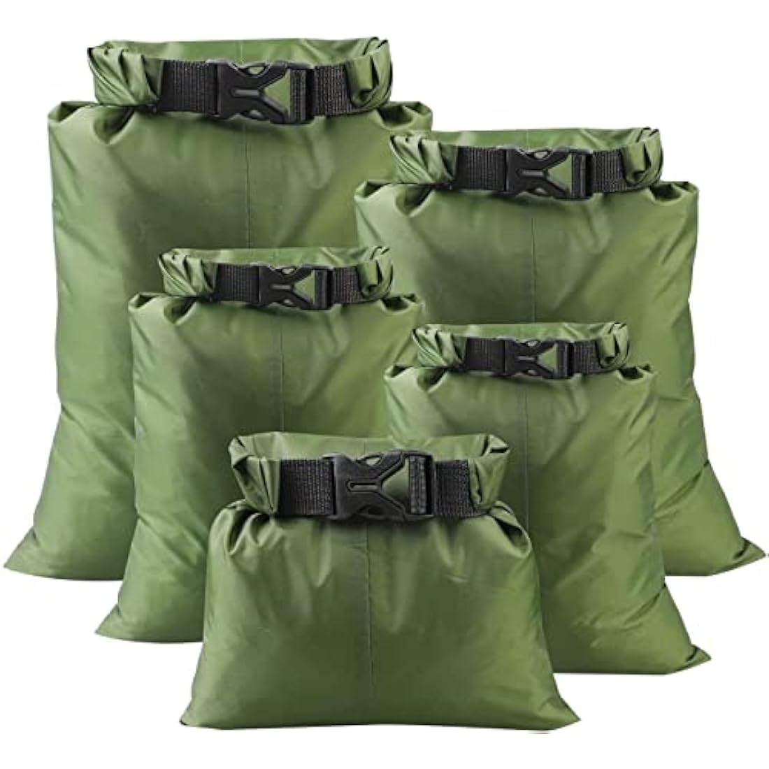 kuou 5Pcs Waterproof Dry Bags, Dry Sack Waterproof Bag Lightweight Snorkeling Drifting Bag Green (1.5L+2.5L+3.5L+4.5L+ 6L)