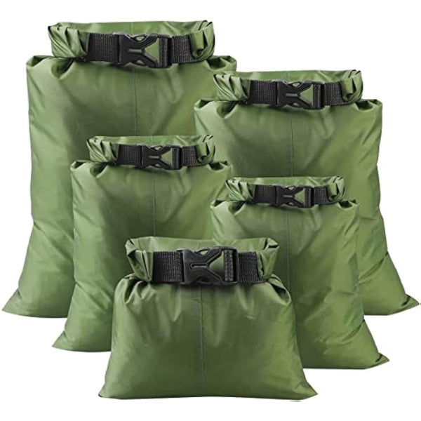 kuou 5Pcs Waterproof Dry Bags, Dry Sack Waterproof Bag Lightweight Snorkeling Drifting Bag Green (1.5L+2.5L+3.5L+4.5L+ 6L)