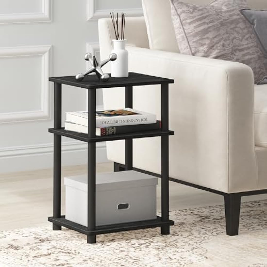 Furinno Just 3-Tier Turn-N-Tube End Table, Side Table, Nightstand, Americano/Black, 2-Pack