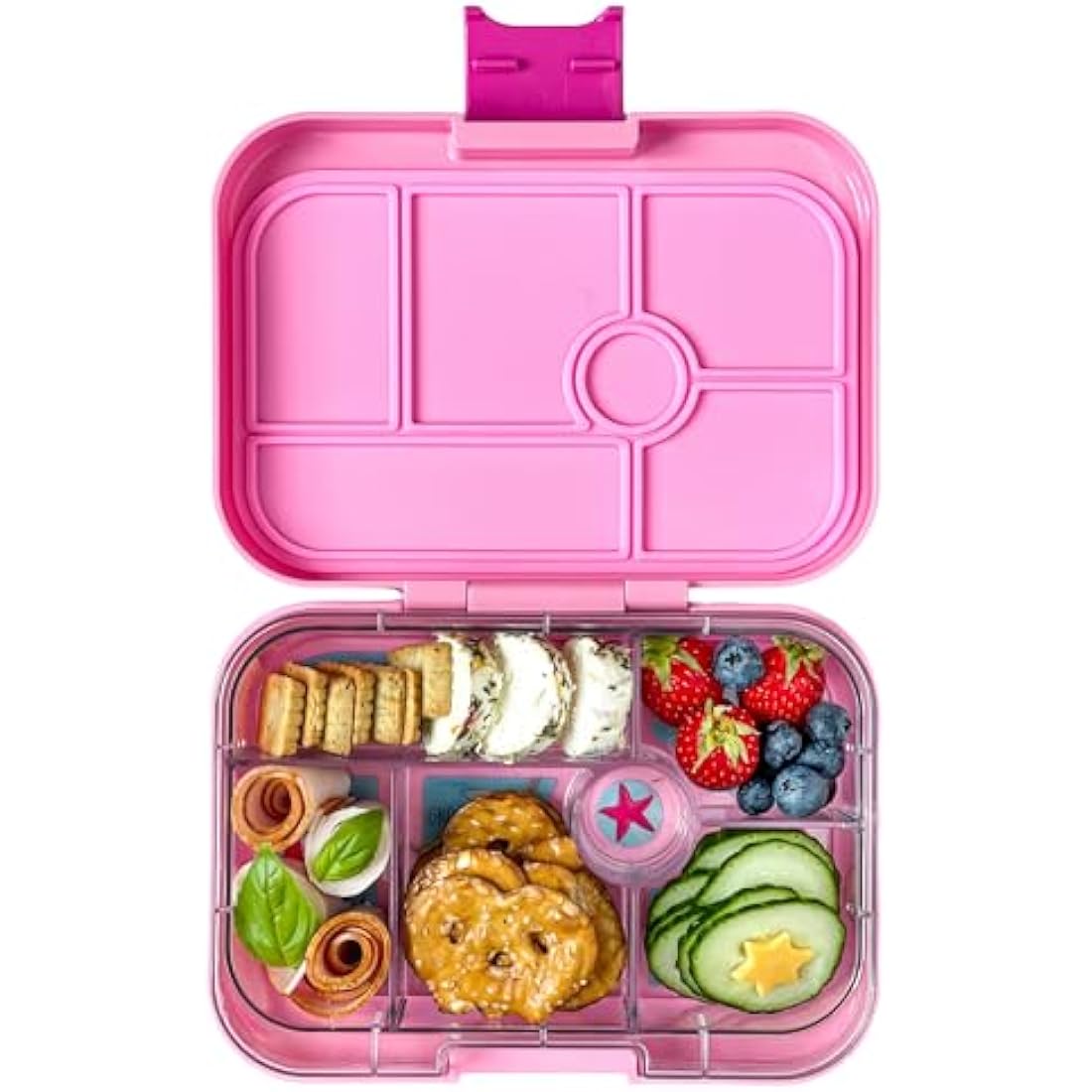yumbox Original Leakproof Kids Bento Lunch Box, 5 Compartments + Dip Well, Easy-Open Latch, Portion Control, Removable Illustrated Tray, Ages 3-7 (Power Pink (Mermaid Tray))