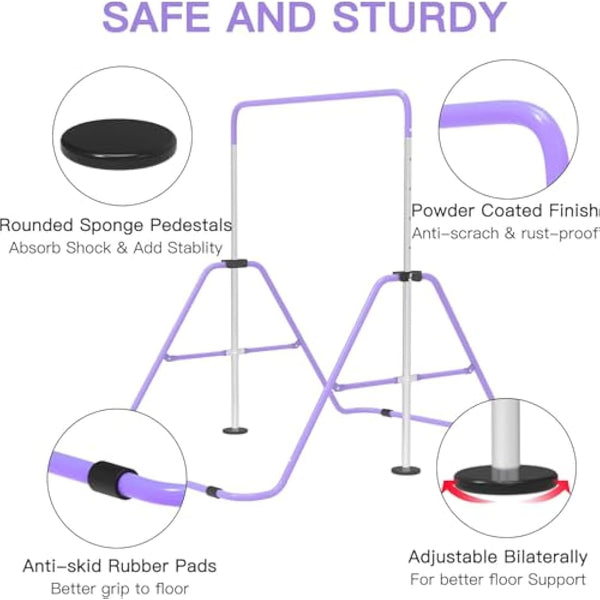 EVERYMILE Gymnastics Bars, Junior Training Kip Bar Gymnastics Equipment for Home,Adjustable Height Folding Horizontal Bar with Gymnastic Rings for Kid