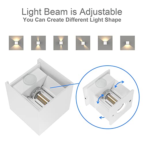 Klighten 2PCS Outdoor Wall Light with Motion Sensor, Waterproof IP54 Outside Wall Lamps with Sensor, Adjustable Beam Angle, Warm White 3000K, White