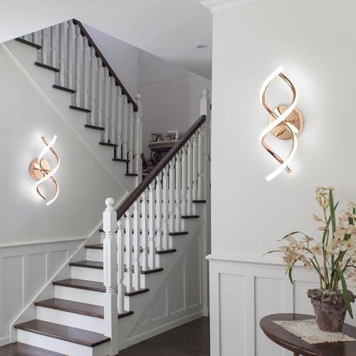 EIDISUNY Wall Lamp LED Gold Modern Elegant Spiral Indoor Wall Lights for Bedside Bedroom Living Room Hallway Wall Lighting Fixture Cool White Light 24W