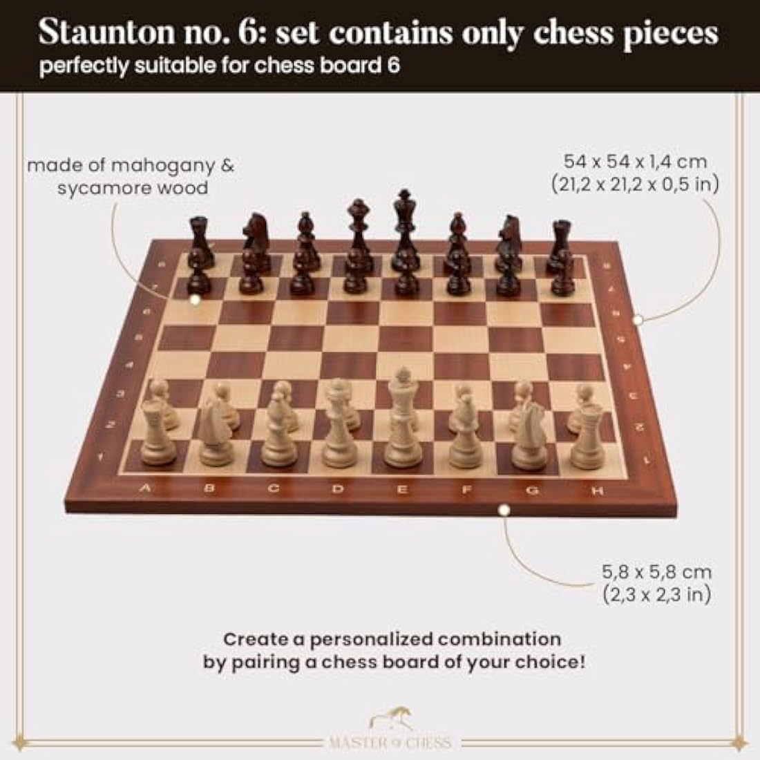 Classic STAUNTON Chess Set NO.6 | Master of Chess Wooden Chess Set | Handmade Tournament Chess Set Without Chess Table - Wooden Chess Pieces Only
