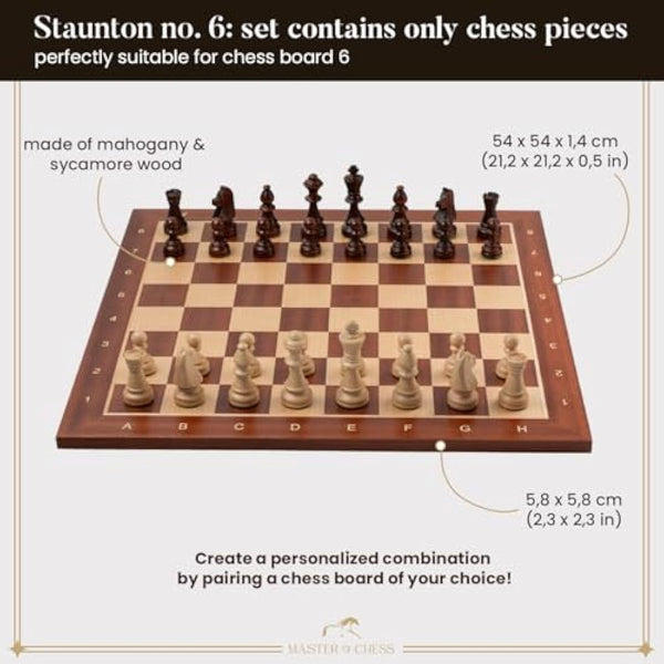 Classic STAUNTON Chess Set NO.6 | Master of Chess Wooden Chess Set | Handmade Tournament Chess Set Without Chess Table - Wooden Chess Pieces Only