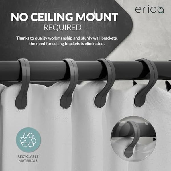 Erica Shower Curtain Rail for Bathtubs, L-Shaped Shower Curtain Pole in three varations 70x90cm / 70x160 cm / 90x140 cm, Wall Mounted Shower Pole, Curved Shower Rail, Black Powder Coated Steel