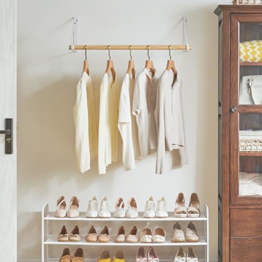 IBUYKE Wall Wardrobe Coat Rack,Wood Wall Mounted Clothes Rail,Hallway Furniture in Industrial Style, Modern Wardrobe Rail，Coat Rack for Entrance, Wall, Door, Bathroom, Bedroom,White TYJ005W-2