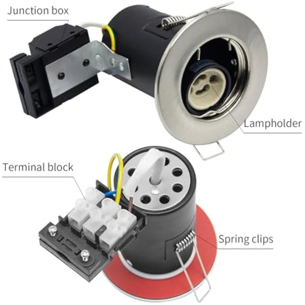 HiBay 4X LED Downlights Fire Rated GU10 Recessed Spotlights Ceiling Lights IP20 Down Light Indoor Brushed Chrome 240V