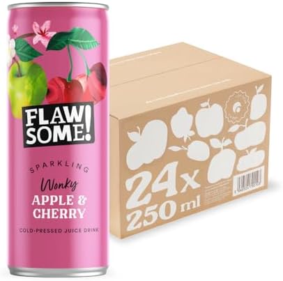 Flawsome! Lightly Sparkling Apple & Cherry Juice – No Added Sugar, 100% Cold-Pressed Wonky Fruit, Guilt-Free Fizzy Drink – Perfect for Refreshment or as a Mixer (24 x 250ml)