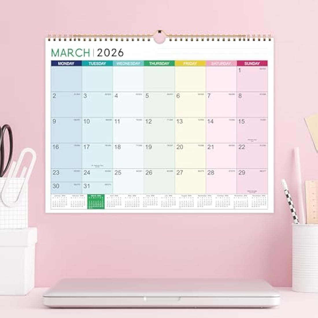 2025-2026 Calendar - Wall Calendar 2025-2026, 18 Month Calendar from Jul.25 - Dec. 26, 37 x 29 cm, Double Binding Hook, Large Mixed Color Right Angle Block