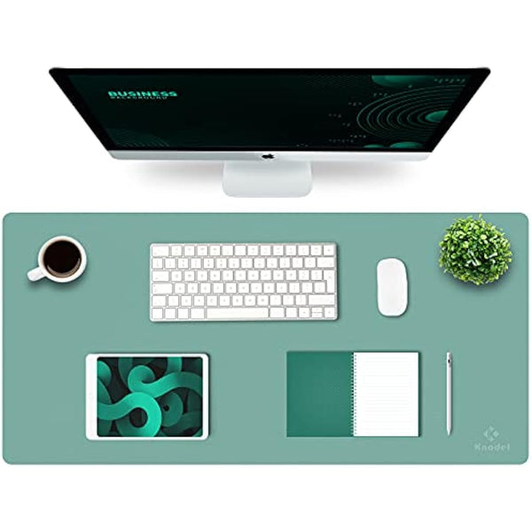 K KNODEL Large Office Leather Desk Mat, Mouse and Keyboard Pad, Computer and Laptop Mat, Desktop Protector and Cover, Writing Pad and Blotter (90x43cm, Green)