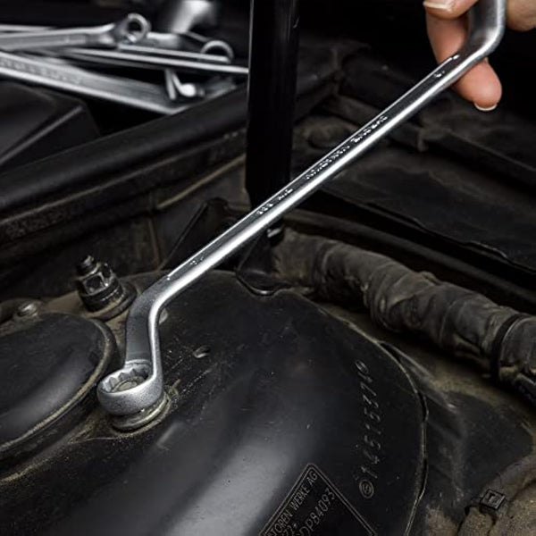 DURATECH Offset Double Ring Spanner Set, 12-Piece Metric Box End Wrench Set with Carry Pouch, Chrome Vanadium Steel, Matte Chrome-Plated, DIN 838, 75-Degree Offset, 6-32mm, 12-Point