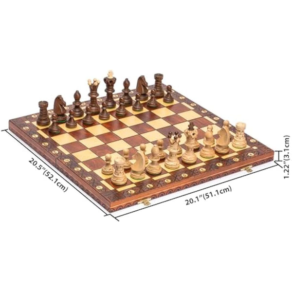 Husaria European International Wooden Chess Game Set, "Ambassador" - 55 centimeters - Large-Size Chess Set with Handcrafted Chessmen and Felted Folding Board