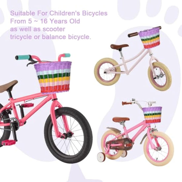 Flintronic Kids Bike Basket Handwoven Cycle Basket for Kids, Bicycle Basket For Girls Boys Childs, with Bike Accessories