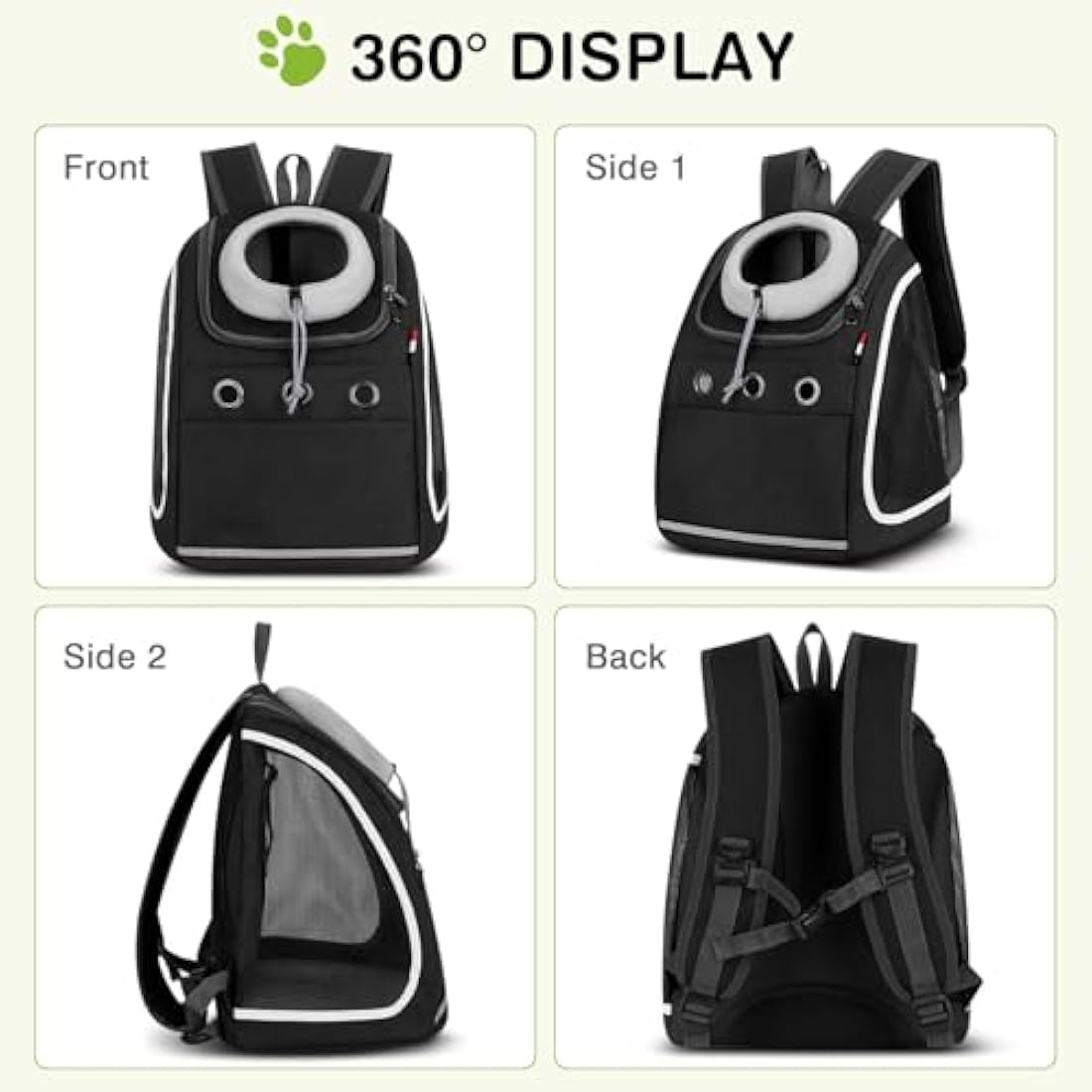 ALLSOPETS Dog Backpack Portable Cat Carrier Bag Travel Pet Backpack for Small Dog Cats Breathable Dog Rucksack Pet Carrying Bag for Travel Hiking Camping Outdoor (Carbon Black)