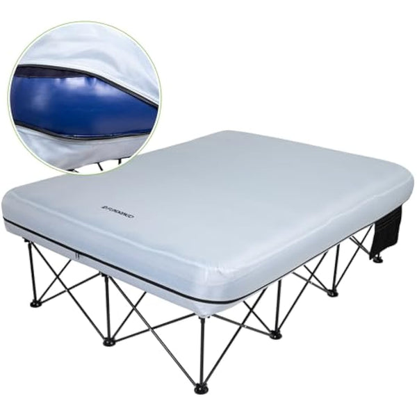 FUNDANGO Camping Beds Double with Air Mattress Folding Camp Beds 2 Person with Mattress Camping Cot Portable Air Bed with Air Pump Side Table Sleeping Cot Guest Bed for Travel Fishing Picnic Indoor