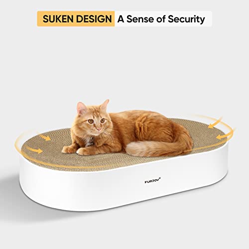 Furjoy Cat Scratcher, 63x 35 x 10cm Oval Corrugated Cardboard Scratch Pad, Round Cat Scratching Lounge Bed Sofa, Scratcher Bowl with Organic Catnip [