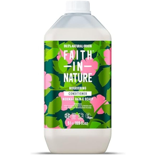 Faith In Nature Natural Wild Rose Conditioner, Nourishing for Normal Hair & Scalp, Vegan & Cruelty Free, No SLS, Silicones or Parabens, 5L Refill Pack