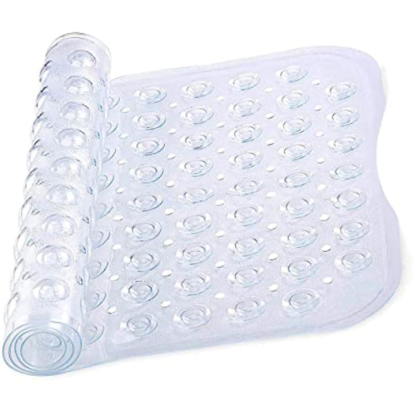 MOONLIGHT20015 Shower Bath Mat Non Slip Anti Mould & Mildew with Strong Suction Cups Grip and Drain Holes Soft Rubber Shower Mats - PVC Bathroom Mat Machine Washable (100x40cm, Clear)