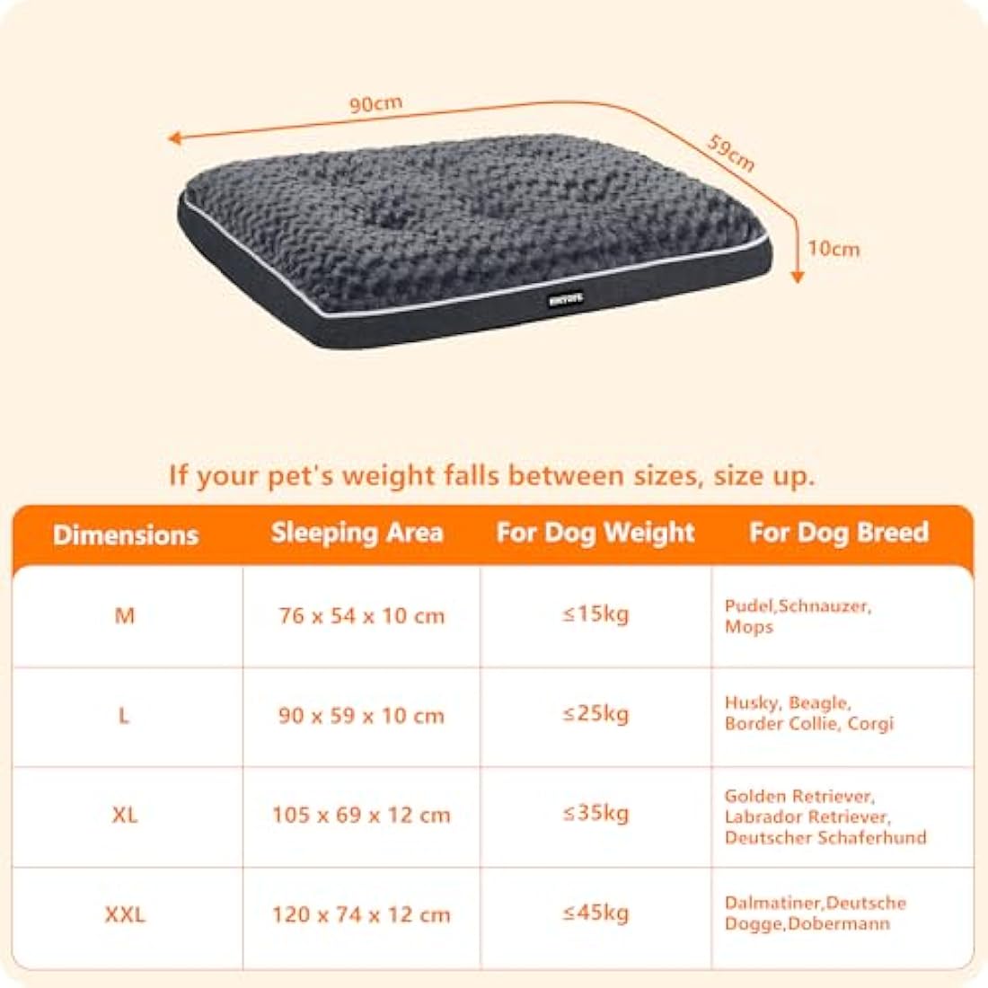 HMTOPE Orthopaedic Dog Bed, Dog Mat in Double Decker Design, Washable Dog Cushion, Removable Dog Basket, 90 cm for Small to Medium Dogs, Dark Grey