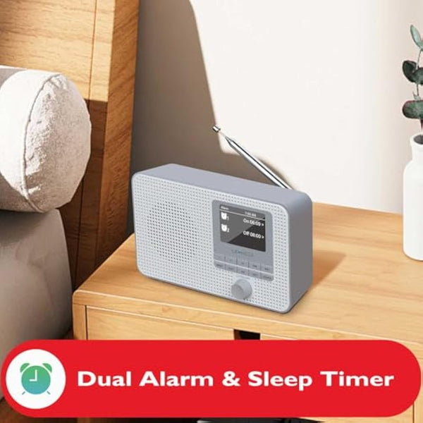 Internet Radio with DAB | Portable DAB+ Bluetooth Radio | Digital Radios Mains and Battery 12hr Play | FM,Podcast Player,Dual Alarm | 60 Presets,Headphone Jack, Colour Display | LEMEGA IR1 Grey