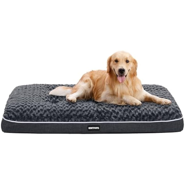 HMTOPE Orthopaedic Dog Bed, Double Deck Design, Washable Dog Cushion, Removable Dog Basket, 105 cm for Medium Dogs, Dark Grey